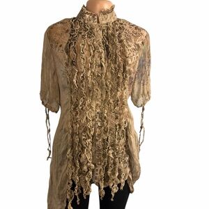 Passion Concepts Y2K Crinkle Abstract Short Sleeve Blouse